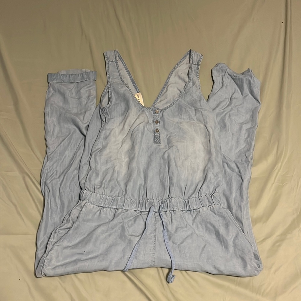 Lightweight denim drawstring jumpsuit
